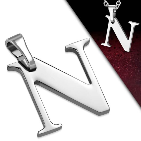 Ezüst színű, nemesacél "N" betű medál 