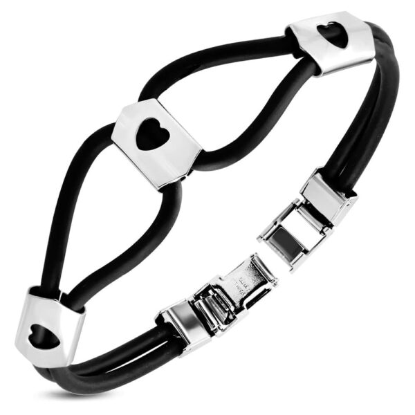 Kaucsuk karkötő, ezüst színű kivágott szív mintájú nemesacél dísszel