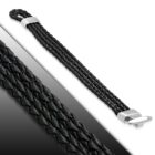 Több szálas, fonott fekete bőr karkötő