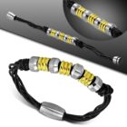 Több szálas bőr karkötő, ezüst és arany színű nemesacél dísszel