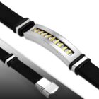 Kaucsuk karkötő, arany és ezüst színű nemesacél dísszel, cirkónia kristállyal