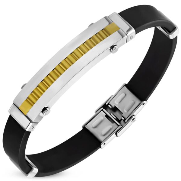 Kaucsuk karkötő, arany - ezüst színű nemesacél dísszel