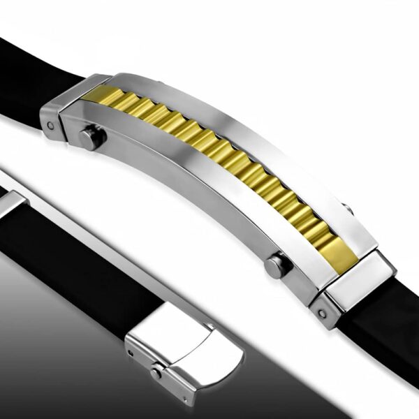 Kaucsuk karkötő, arany - ezüst színű nemesacél dísszel