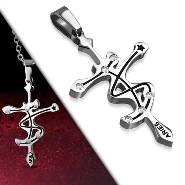Ezüst színű, Kos horoszkóp nemesacél medál, cirkónia kristállyal