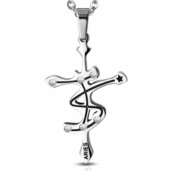 Ezüst színű, Kos horoszkóp nemesacél medál, cirkónia kristállyal