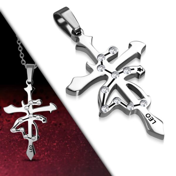 Ezüst színű, Oroszlán horoszkóp nemesacél medál, cirkónia kristállyal