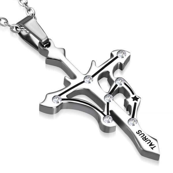 Ezüst színű, Bika horoszkóp nemesacél medál, cirkónia kristállyal