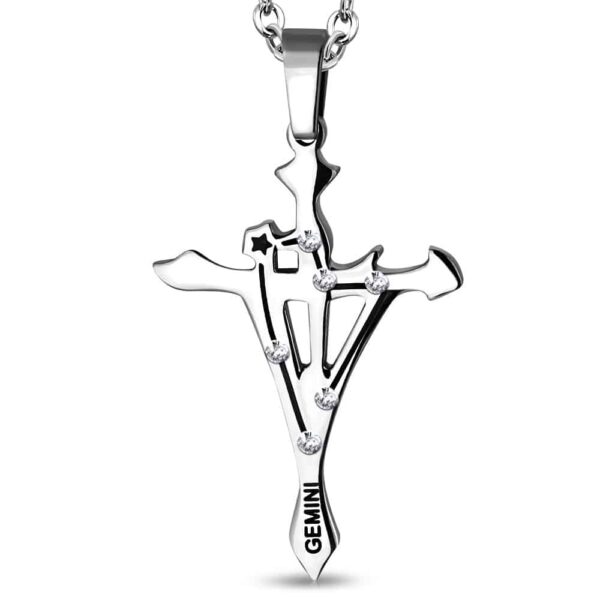 Ezüst színű, Ikrek horoszkóp nemesacél medál, cirkónia kristállyal