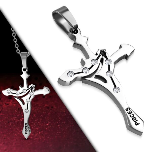 Ezüst színű, Halak horoszkóp nemesacél medál, cirkónia kristállyal