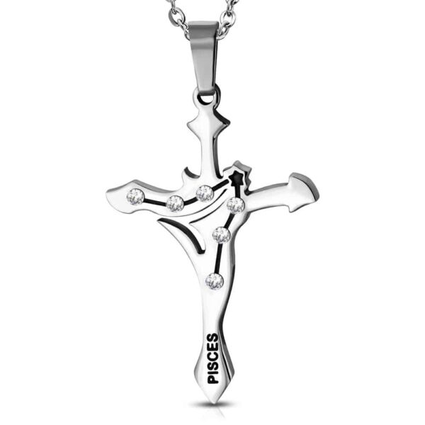 Ezüst színű, Halak horoszkóp nemesacél medál, cirkónia kristállyal