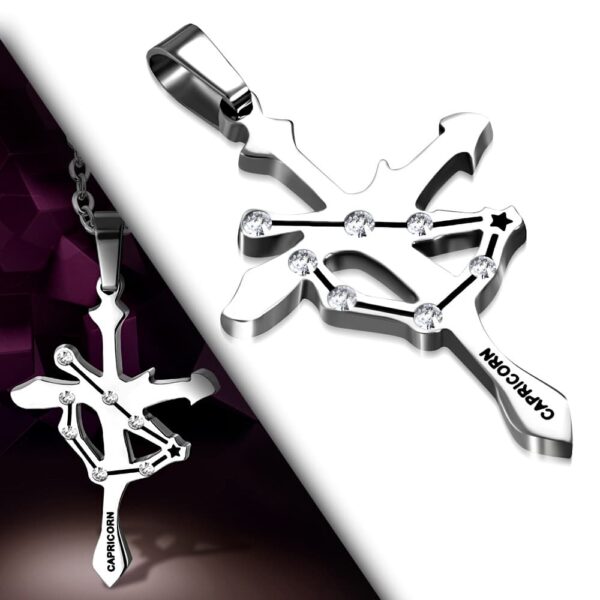 Ezüst színű, Bak horoszkóp nemesacél medál, cirkónia kristállyal