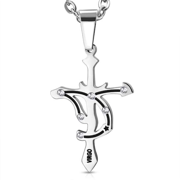 Ezüst színű, Szűz horoszkóp nemesacél medál, cirkónia kristállyal