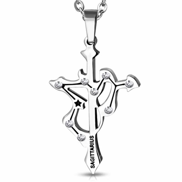 Ezüst színű, Nyilas horoszkóp nemesacél medál, cirkónia kristállyal