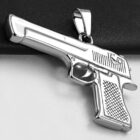 Ezüst színű, pisztolyalakú gravírozható  nemesacél medál 