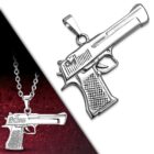 Ezüst színű, pisztolyalakú gravírozható  nemesacél medál 