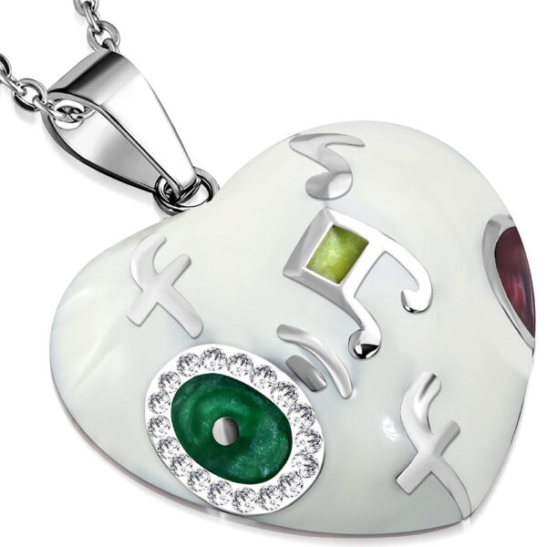 Fehér színű, szív alakú nemesacél medál ékszer, hangjegy mintával