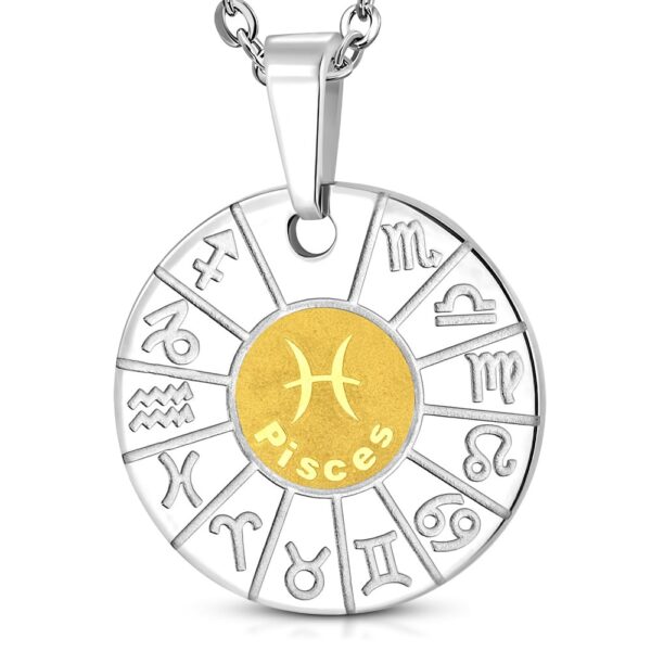 Ezüst és arany színű, kör alakú halak horoszkóp nemesacél medál 