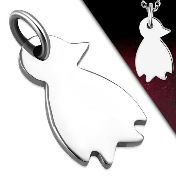 Ezüst színű, pingvin alakú gravírozható nemesacél medál