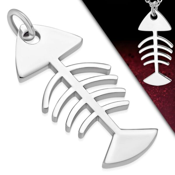 Ezüst színű, halcsont alakú nemesacél medál