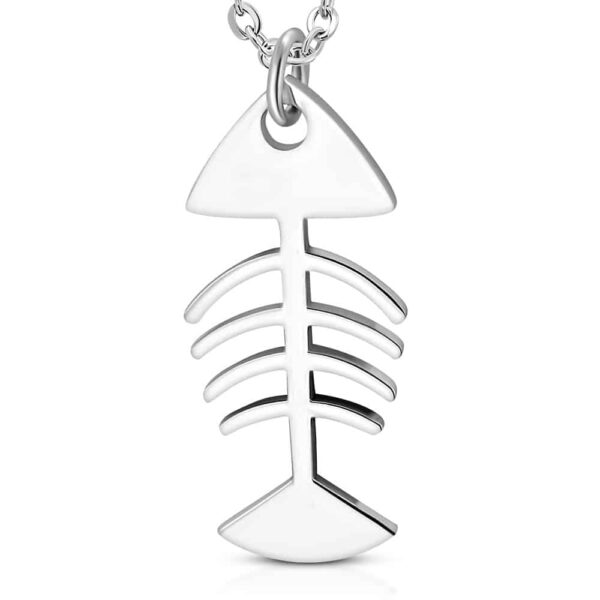 Ezüst színű, halcsont alakú nemesacél medál