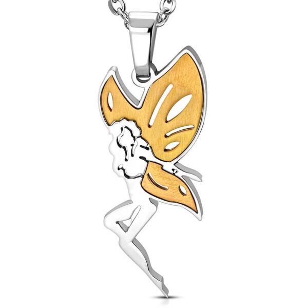 Ezüst és arany színű, tündér formájú nemesacél medál 