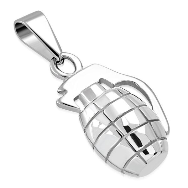 Ezüst színű kézigránát nemesacél medál