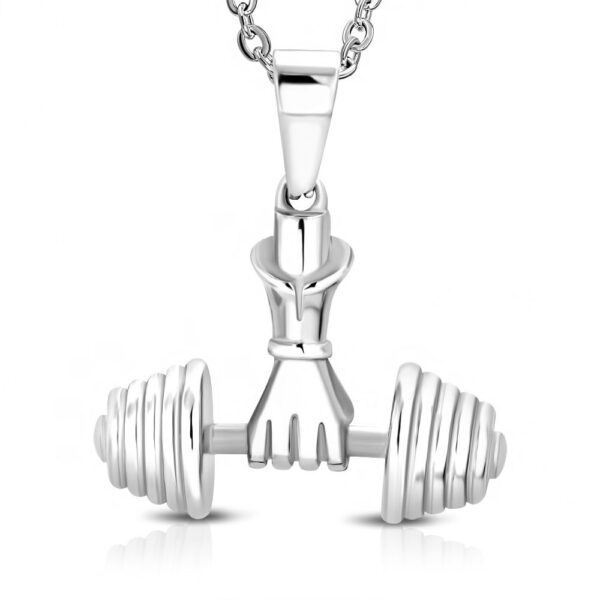 Ezüst színű súlyt emelő kéz nemesacél medál