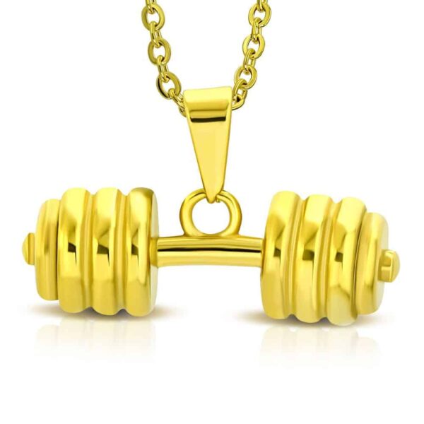 Arany színű súlyzó alakú nemesacél medál