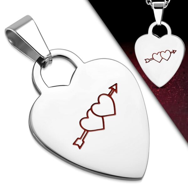 Ezüst színű, szív alakú nemesacél medál, átlőtt szív mintával