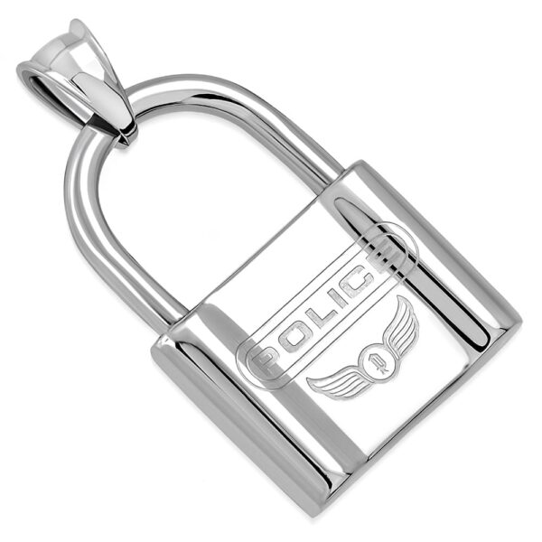 Ezüst színű, lakat alakú nemesacél medál