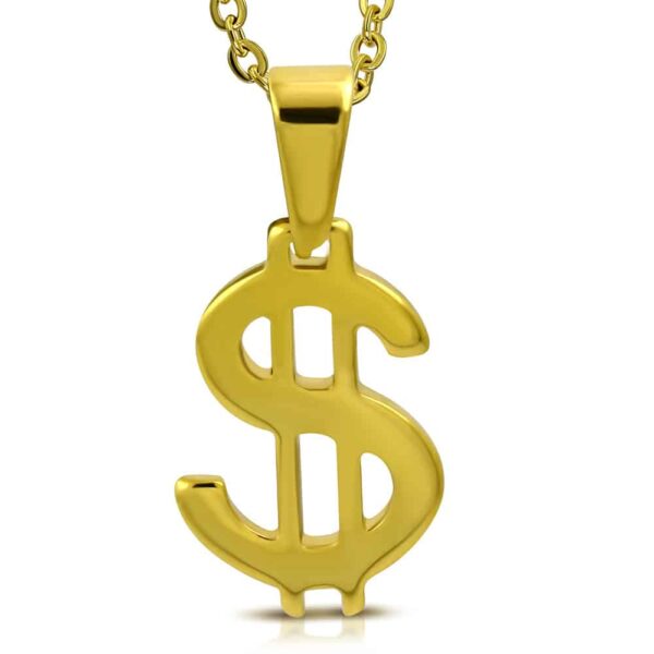 Arany színű, dollár alakú nemesacél medál