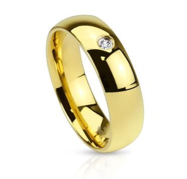 6 mm - Arany színű, tükörfényes, cirkónia kristályos nemesacél gyűrű ékszer
