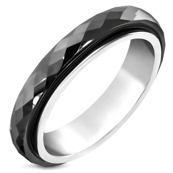 The Circle of  Life ezüst és fekete színű nemesacél gyűrű forgó kerámia dísszel