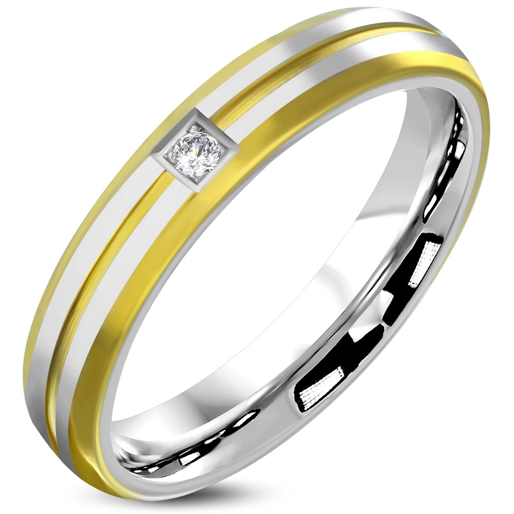 Arany és ezüst színű cirkónia kristályos nemesacél gyűrű ékszer