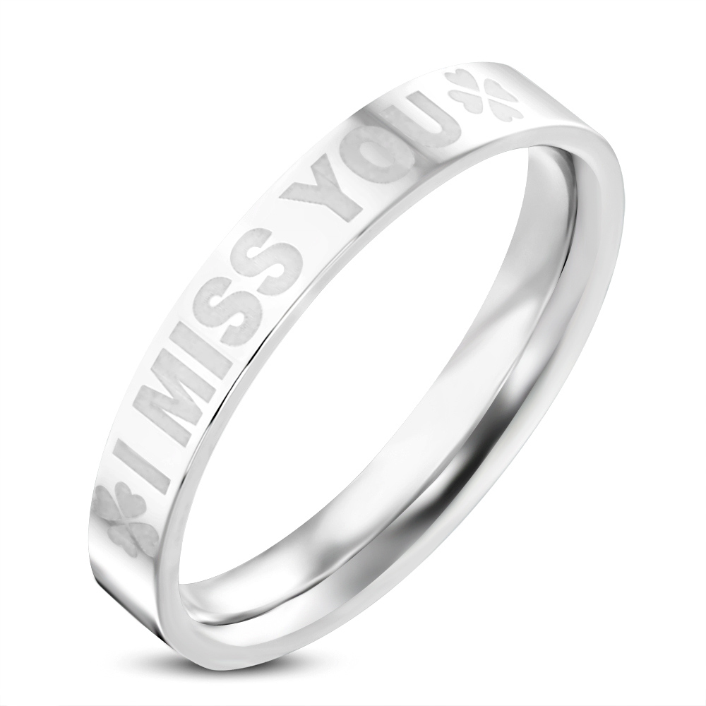 Ezüst színű nemesacél gyűrű,-I MISS YOU- felirattal