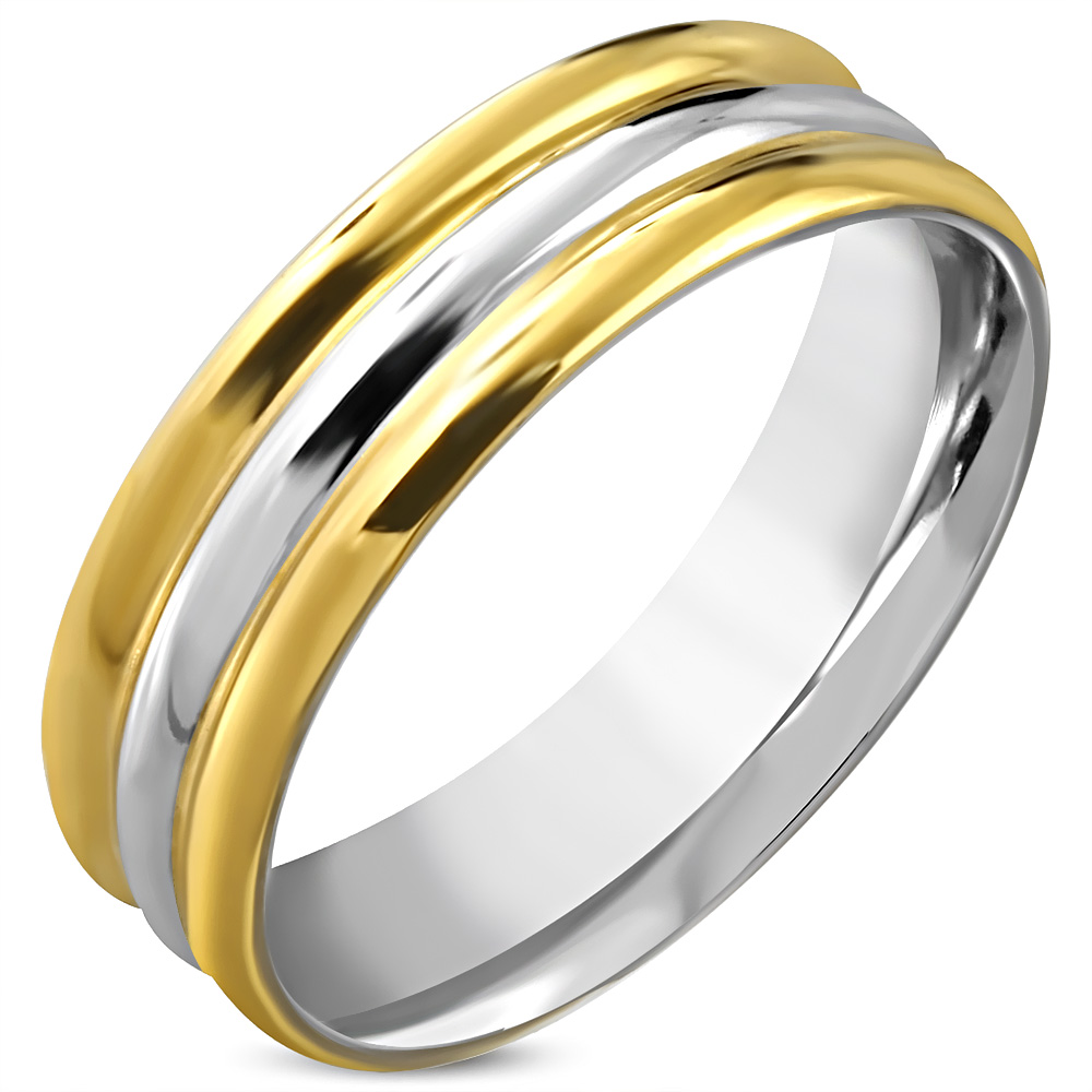 Arany ezüst színű, bordázott  nemesacél gyűrű ékszer