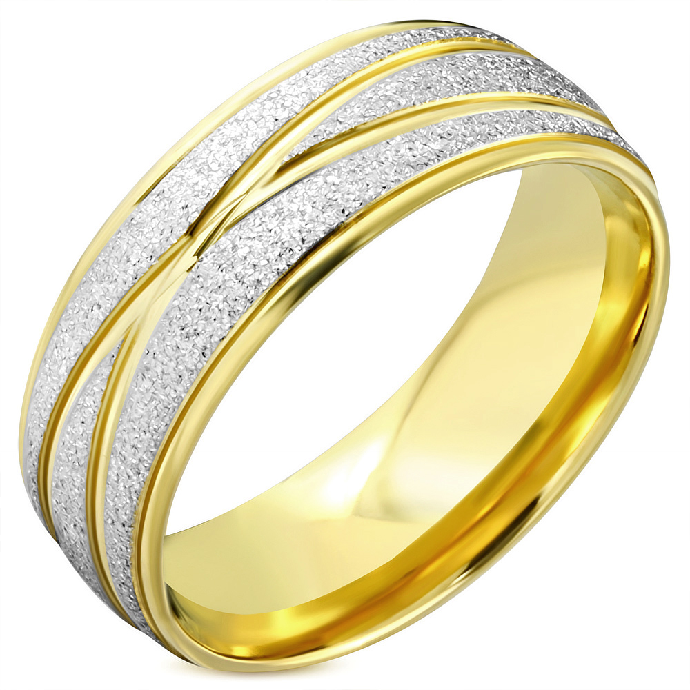 Arany és ezüst színű, X mintájú, homokfújt nemesacél gyűrű ékszer