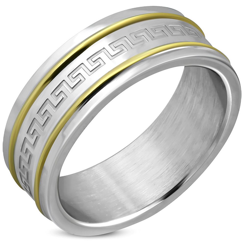 Ezüst színű görög motívumos nemesacél gyűrű 8mm