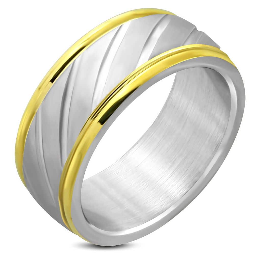 Ezüst színű vágott, aranyozott szélű nemesacél gyűrű 8mm