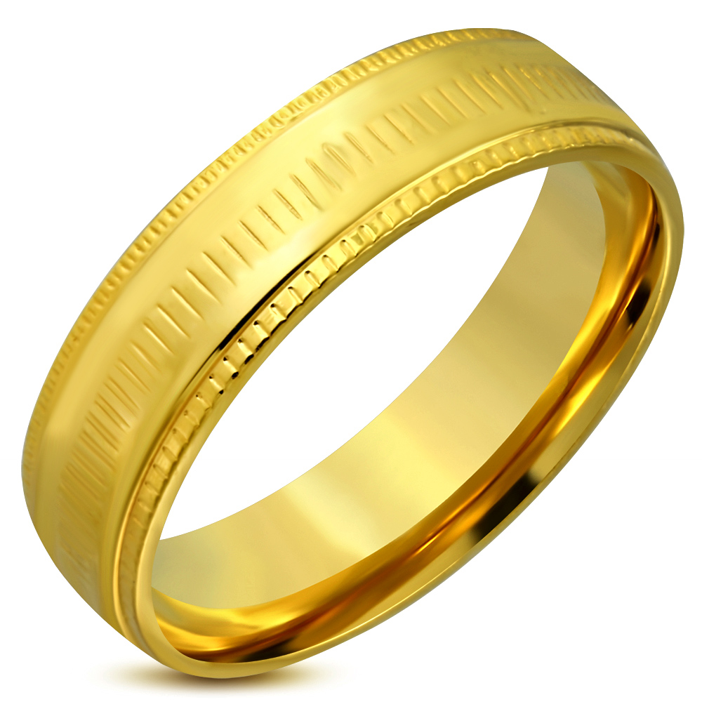 Arany színű, bordázott szélű nemesacél gyűrű ékszer