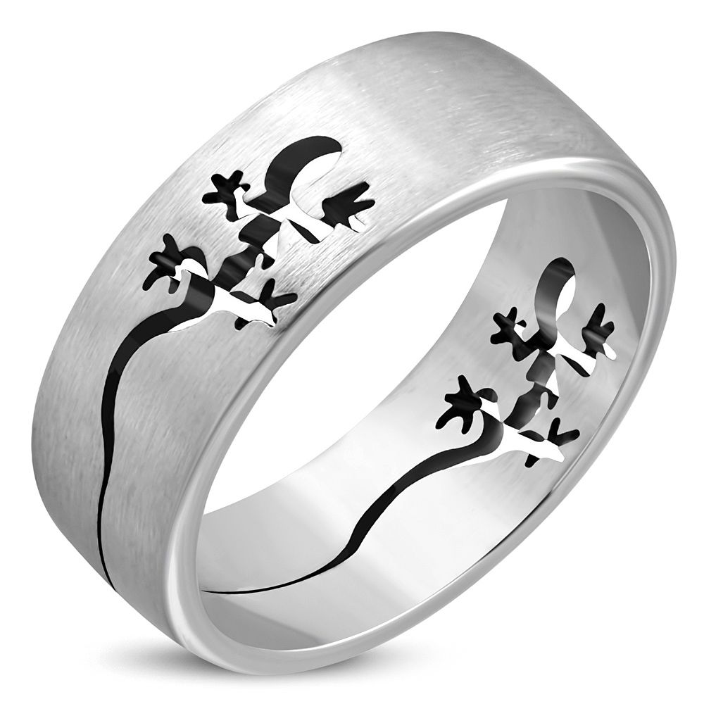 Matt ezüst színű gekko mintás nemesacél gyűrű 8 mm