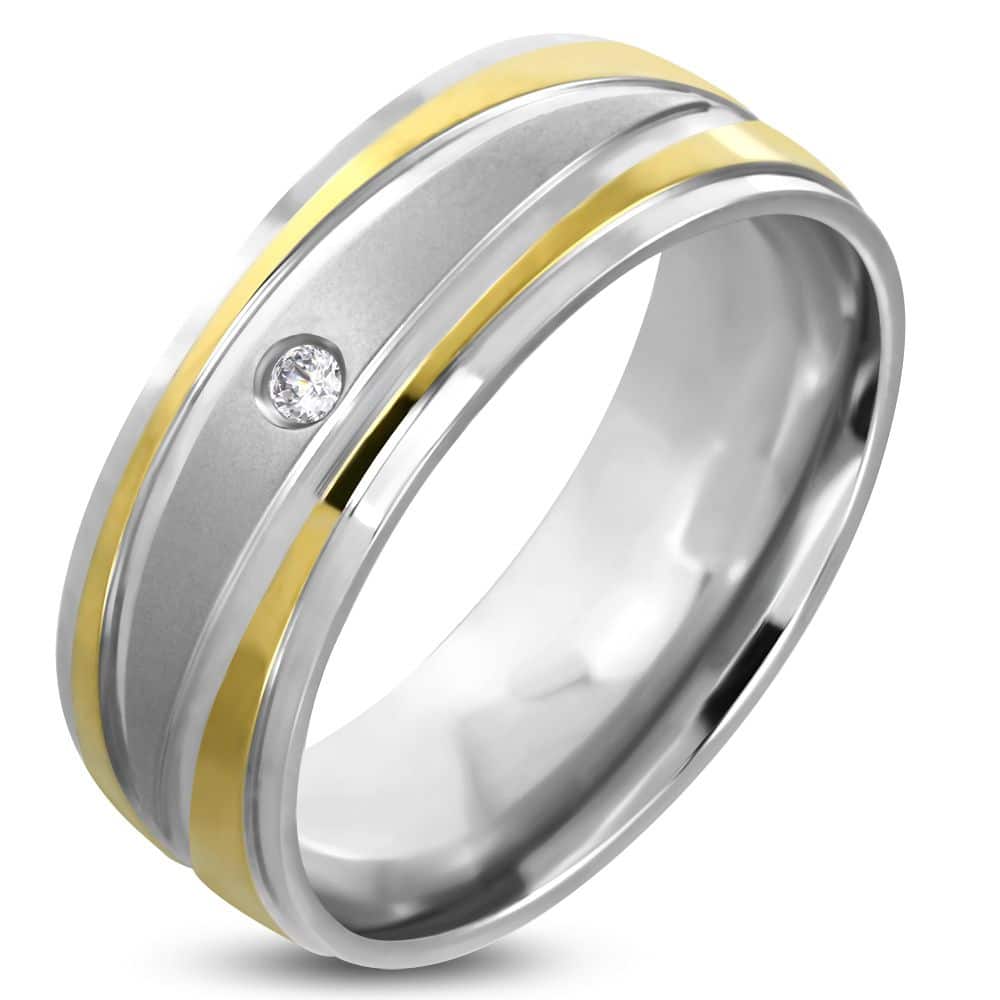 Ezüst színű arany sávos nemesacél gyűrű 8mm