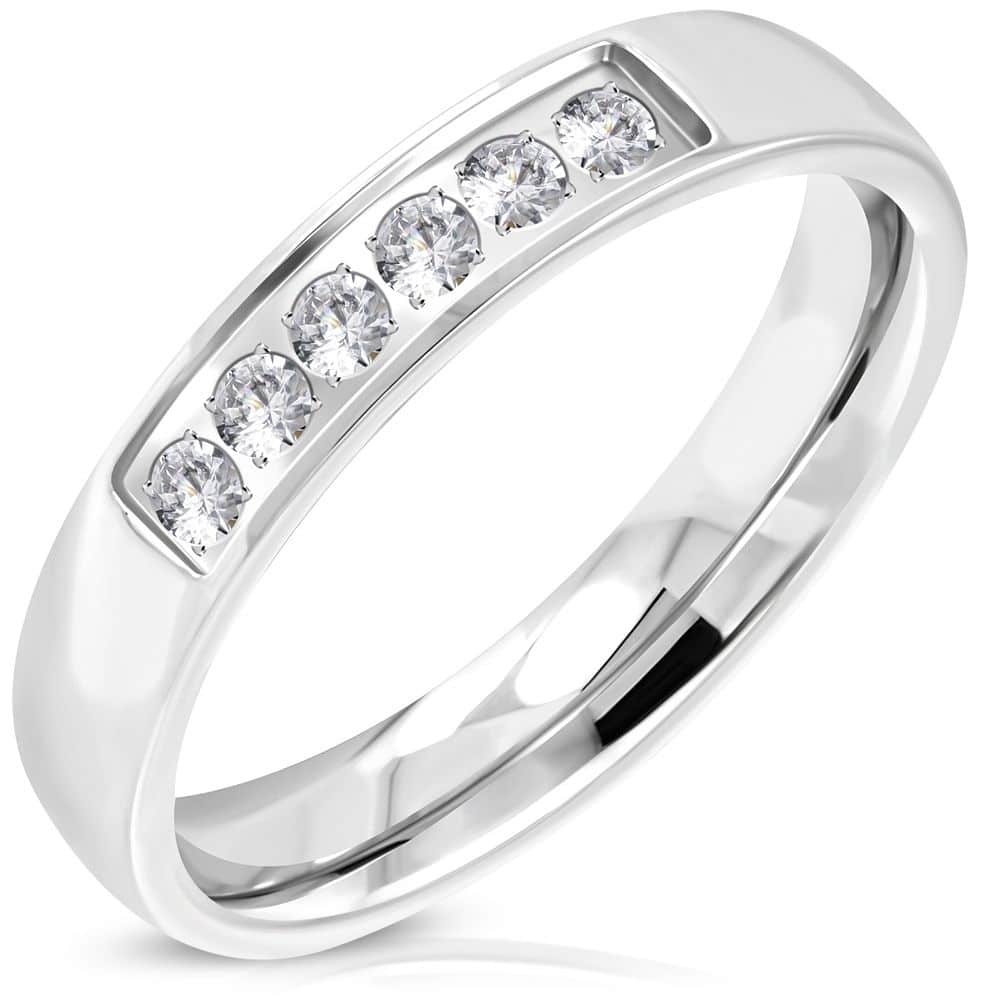 Ezüst színű cirkónia kristályos nemesacél gyűrű 4mm