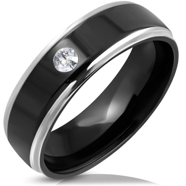 Fekete és ezüst színű nemesacél karikagyűrű cirkóniával