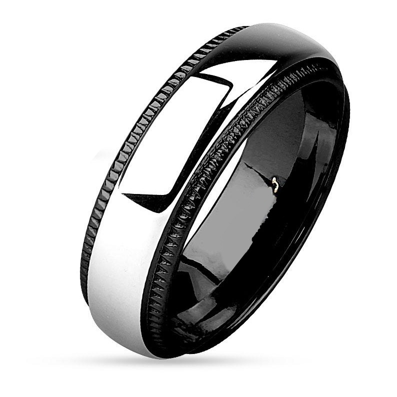 8 mm - Fekete és ezüst színű nemesacél gyűrű ékszer