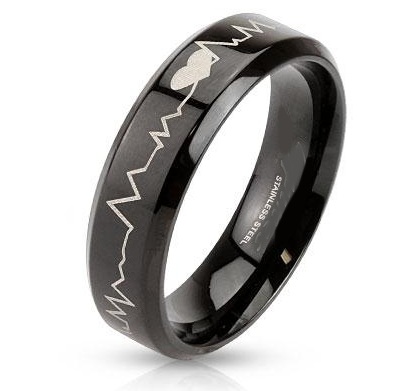-Szívdobbanás - fekete színű nemesacél gyűrű ékszer