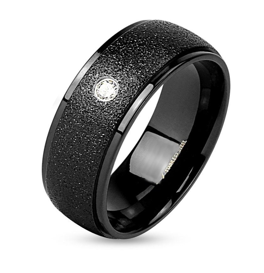 6 mm - Két tónusú, fekete színű, cirkónia köves nemesacél gyűrű ékszer