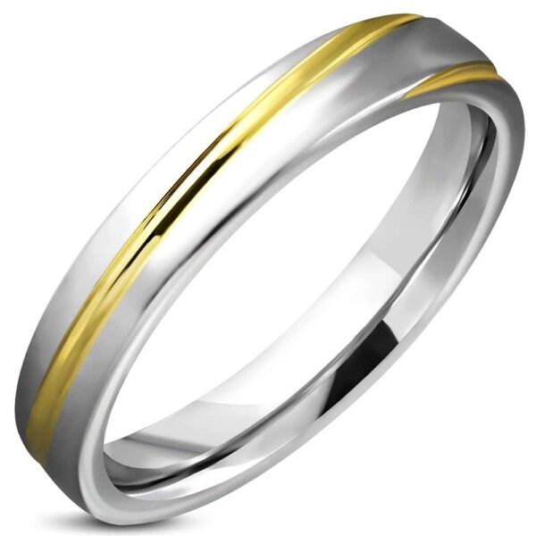 Ezüst színű arany csíkos nemesacél gyűrű 4mm