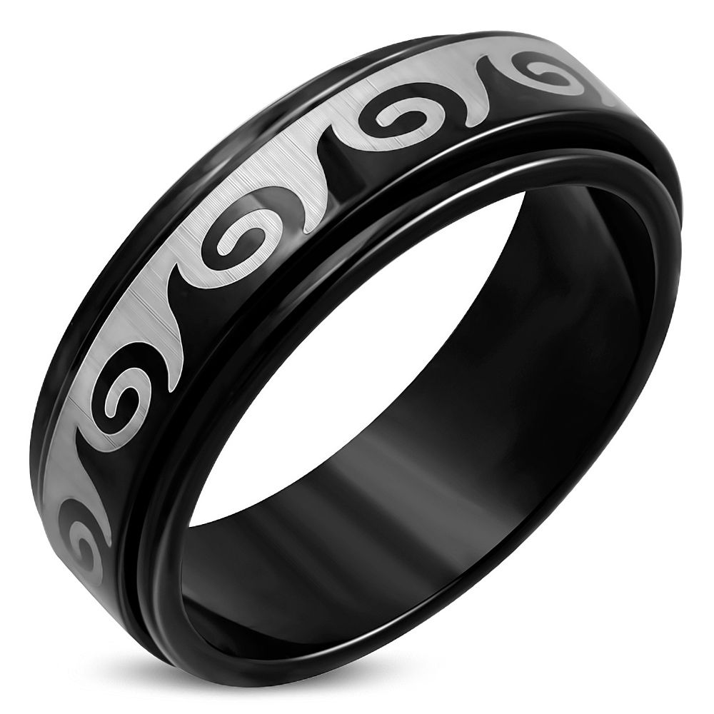 Nonfiguratív Fekete nemesacél gyűrű 8 mm