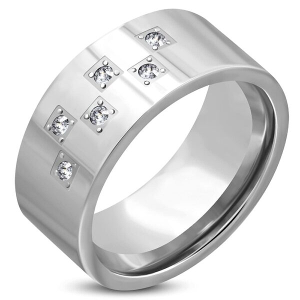 Ezüst színű nemesacél gyűrű ékszer, cirkónia kristállyal